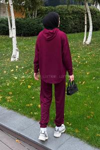 Lameli Kanguru Cep Modal Takım Bordo