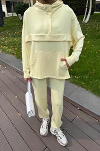 Lameli Kanguru Cep Modal Takım Sarı