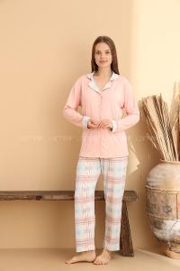 Lamelif Bambu Düğmeli Pijama Takımı Pembe