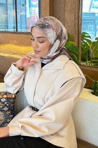 Lamelif Bohem Çiçek Desen Bambu Eşarp Çikolata Kahve