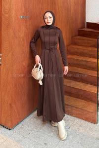 Bitter Brown Crew Neck Polyester Dresess