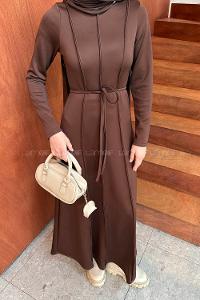 Bitter Brown Crew Neck Polyester Dresess