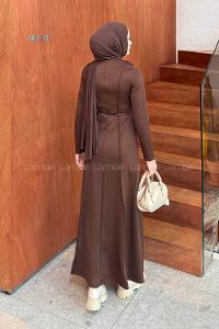 Bitter Brown Crew Neck Polyester Dresess