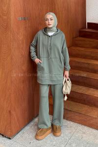 Khaki Hood Neck Long Arm Cotton Regular Trousers Comfortable Suit