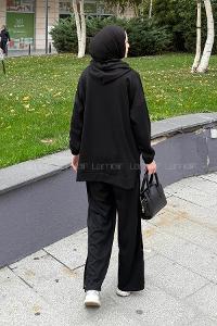 Lamelif Düğme Detaylı İkili Tesettür Takım Siyah