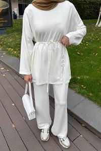 Lamelif Düğmeli İkili Takım Beyaz