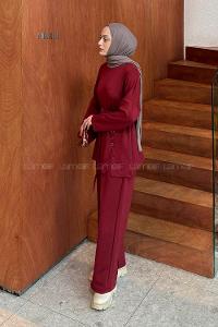Lamelif Düğmeli İkili Takım Bordo