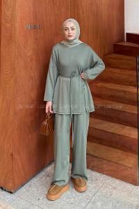 Lamelif Düğmeli İkili Takım Haki