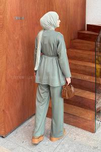 Lamelif Düğmeli İkili Takım Haki