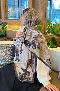 Lamelif Floral Desen Bambu Şal Asker Yeşili