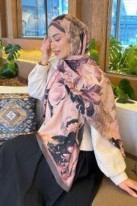 Lamelif Floral Desen Bambu Şal Eflatun