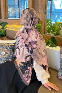 Lamelif Floral Desen Bambu Şal Eflatun