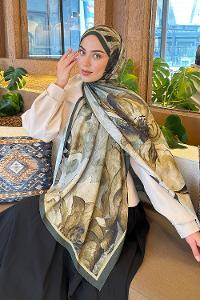 Lamelif Floral Desen Bambu Şal Haki