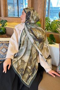 Lamelif Floral Desen Bambu Şal Haki