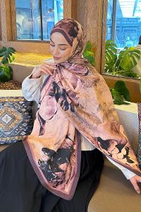 Lamelif Floral Desen Bambu Şal Mürdüm