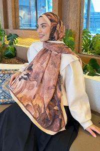 Lamelif Floral Desen Bambu Şal Sütlü Kahve