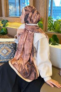 Lamelif Floral Desen Bambu Şal Sütlü Kahve