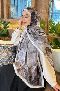 Lamelif Floral Desen Bambu Şal Toprak