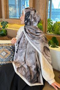 Lamelif Floral Desen Bambu Şal Toprak