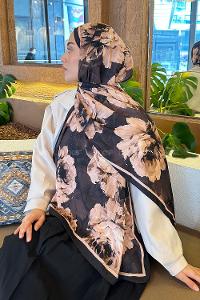 Lamelif Flower Desen Bambu Şal Acı Kahve