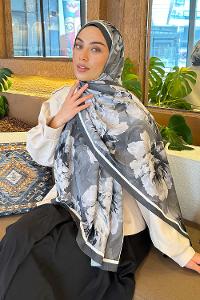 Lamelif Flower Desen Bambu Şal Antrasit