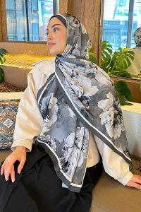 Lamelif Flower Desen Bambu Şal Antrasit