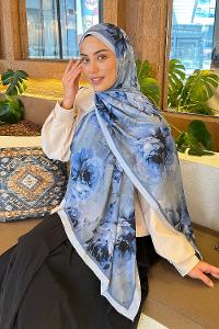 Lamelif Flower Desen Bambu Şal Bebe Mavi