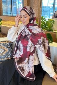 Lamelif Flower Desen Bambu Şal Bordo