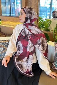 Lamelif Flower Desen Bambu Şal Bordo