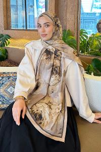 Lamelif Flower Desen Bambu Şal Camel