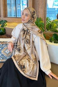 Lamelif Flower Desen Bambu Şal Camel