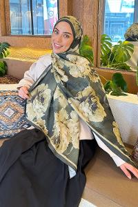 Lamelif Flower Desen Bambu Şal Haki