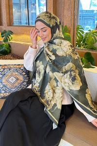 Lamelif Flower Desen Bambu Şal Haki