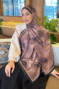 Lamelif Flower Desen Bambu Şal Kahverengi