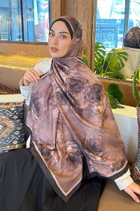 Lamelif Flower Desen Bambu Şal Kahverengi