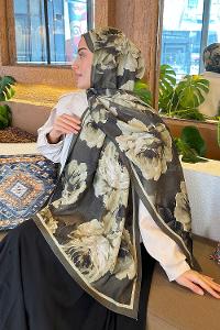 Lamelif Flower Desen Bambu Şal Koyu Yeşil