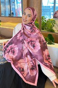 Lamelif Flower Desen Bambu Şal Şeker Pembe