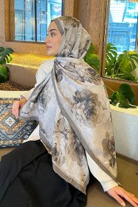 Lamelif Flower Desen Bambu Şal Soft Kahve