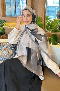 Lamelif Yaprak Desen Bambu Şal Asker Yeşili