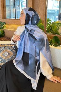 Lamelif Yaprak Desen Bambu Şal Bebe Mavisi