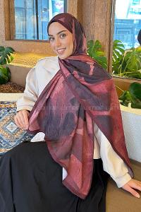 Lamelif Yaprak Desen Bambu Şal Bordo