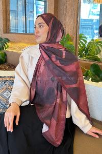 Lamelif Yaprak Desen Bambu Şal Bordo