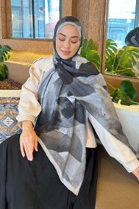 Lamelif Yaprak Desen Bambu Şal Gri