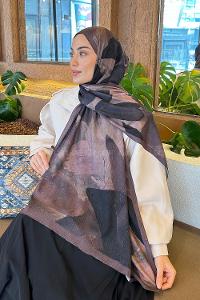 Lamelif Yaprak Desen Bambu Şal Kahverengi