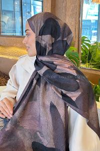 Lamelif Yaprak Desen Bambu Şal Kahverengi