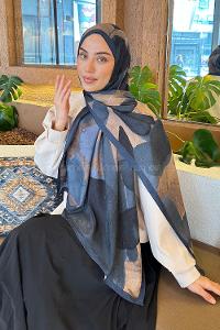 Lamelif Yaprak Desen Bambu Şal Parlament Mavi