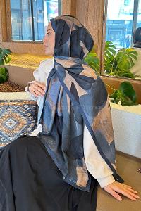 Lamelif Yaprak Desen Bambu Şal Parlament Mavi