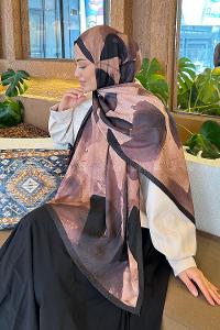 Lamelif Yaprak Desen Bambu Şal Sütlü Kahve