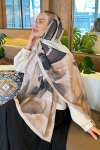 Lamelif Yaprak Desen Bambu Şal Vizon