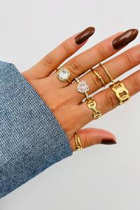 Lamelif Gold 6li Kombin Kristal Kalpli Yüzük Seti